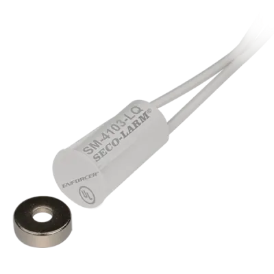 SECO-LARM - SM-4103-LQ/W - ⅜" Rare-Earth, Stubby Press-Fit Mount Closed Loop Magnetic Contact with quick-connect terminal block. 1" Gap. 18" leads. UL, CUL Listed. White. Sold in multiples of 10 (price is for 1 pc).