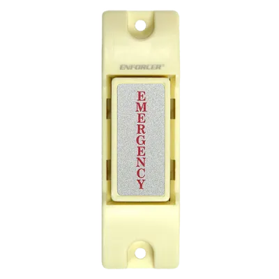 SECO-LARM - SS-075Q - N.O. Momentary Surface-Mounted Switch. “EMERGENCY” printed on face. Contact rated 0.5A@12VDC. Off-white. Sold in multiples of 10 (price is for 1 pc).