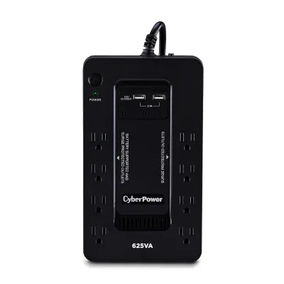 CYBERPOWER - ST625U - 625VA/360W, Standby UPS, Compact, 120V, (8) NEMA 5-15R, 2xUSB Charge Ports (2.1A Shared), 5Ft Cord, PowerPanel Personal Software, 3-Yr Warranty