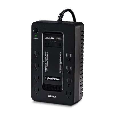CYBERPOWER - ST625U - 625VA/360W, Standby UPS, Compact, 120V, (8) NEMA 5-15R, 2xUSB Charge Ports (2.1A Shared), 5Ft Cord, PowerPanel Personal Software, 3-Yr Warranty
