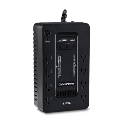 CYBERPOWER - ST625U - 625VA/360W, Standby UPS, Compact, 120V, (8) NEMA 5-15R, 2xUSB Charge Ports (2.1A Shared), 5Ft Cord, PowerPanel Personal Software, 3-Yr Warranty