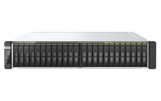 QNAP - TDS-h2489FU-4314-256G-US - QNAP 24-Bay 2U all-flash NAS, NVMe Gen 4 x4, Dual Intel Xeon Silver 4314Y processor (up to 3.4 GHz), 256GB RDIMM ECCC DDR4 RAM, 4 x 2.5GbE LAN, 2 x 25GbE SFP28 SmartNIC port, 2 x PCIe expansion slot
