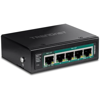 TRENDNET - TI-B541 - 5-Port IndustrialGigabit PoE++ Powered DIN-Rail Switch with PoE Pass-Through