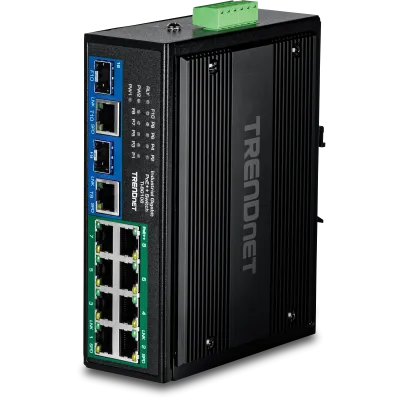 TRENDNET - TI-BG108 - 10-Port Industrial Gigabit 400W PoE++ DIN-Rail Switch