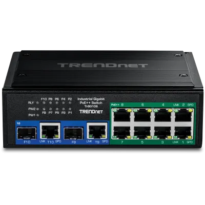 TRENDNET - TI-BG108 - 10-Port Industrial Gigabit 400W PoE++ DIN-Rail Switch