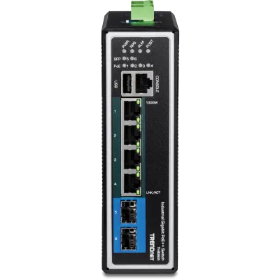 TRENDNET - TI-BG62i - 6-Port Industrial Gigabit L2+ Managed PoE++ DIN-Rail Switch