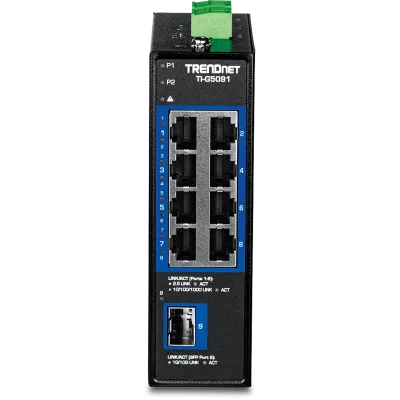 TRENDNET - TI-G5091 - 9-Port Industrial 2.5G DIN-Rail Switch with 10G SFP+ Port