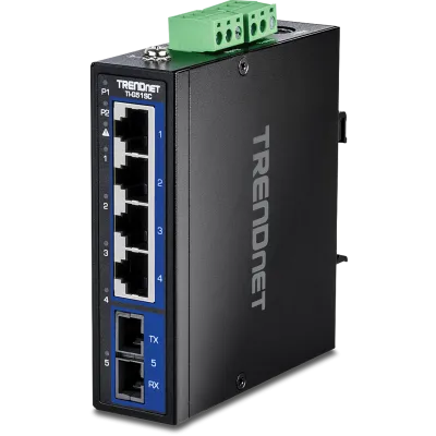 TRENDNET - TI-G51SC - 5-Port Hardened Industrial Gigabit DIN-Rail Switch with Multi-Mode SC Port