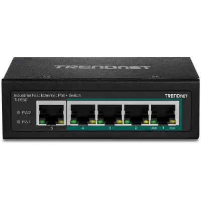 TRENDNET - TI-PE50 - 5-Port Industrial Fast Ethernet PoE+ DIN-Rail Switch