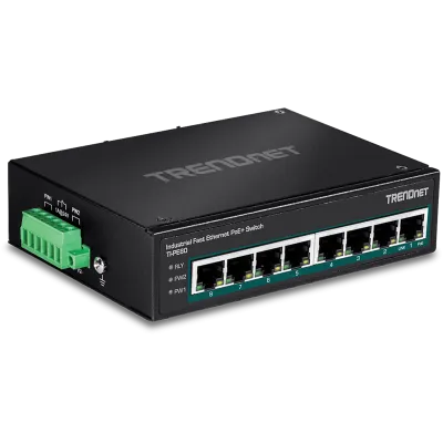 TRENDNET - TI-PE80 - 8-Port Industrial Fast Ethernet PoE+ DIN-Rail Switch