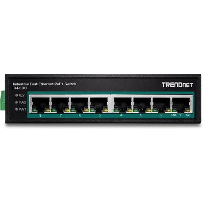 TRENDNET - TI-PE80 - 8-Port Industrial Fast Ethernet PoE+ DIN-Rail Switch