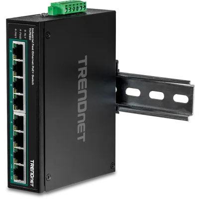 TRENDNET - TI-PE80 - 8-Port Industrial Fast Ethernet PoE+ DIN-Rail Switch