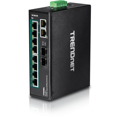 TRENDNET - TI-PG102 - 10-Port Hardened Industrial Gigabit PoE+ DIN-Rail Switch