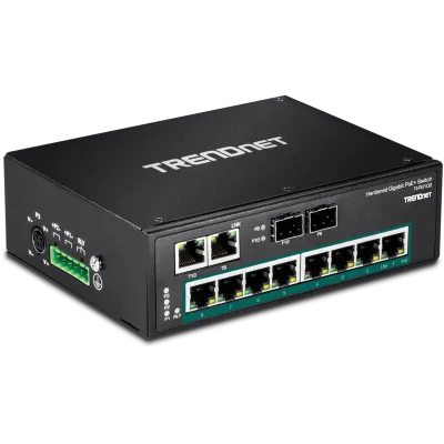 TRENDNET - TI-PG102 - 10-Port Hardened Industrial Gigabit PoE+ DIN-Rail Switch