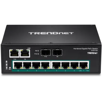 TRENDNET - TI-PG102 - 10-Port Hardened Industrial Gigabit PoE+ DIN-Rail Switch