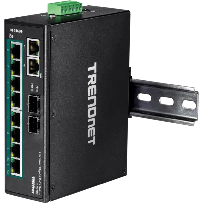 TRENDNET - TI-PG102 - 10-Port Hardened Industrial Gigabit PoE+ DIN-Rail Switch