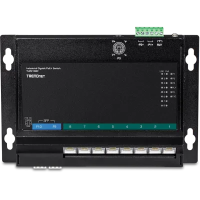 TRENDNET - TI-PG102F - 10-Port Industrial Gigabit PoE+ Wall-Mount Front Access Switch