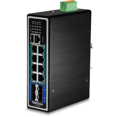 TRENDNET - TI-PG1284i - 12-port Hardened Industrial Gigabit PoE+ Layer 2+ Managed DIN-Rail Switch