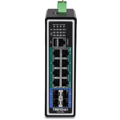 TRENDNET - TI-PG1284i - 12-port Hardened Industrial Gigabit PoE+ Layer 2+ Managed DIN-Rail Switch