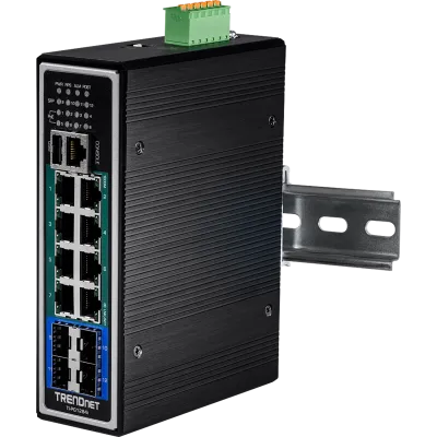 TRENDNET - TI-PG1284i - 12-port Hardened Industrial Gigabit PoE+ Layer 2+ Managed DIN-Rail Switch