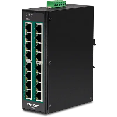 TRENDNET - TI-PG160 - 16-Port Hardened Industrial Gigabit PoE+ DIN-Rail Switch