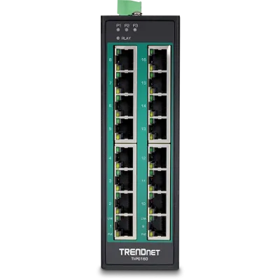 TRENDNET - TI-PG160 - 16-Port Hardened Industrial Gigabit PoE+ DIN-Rail Switch