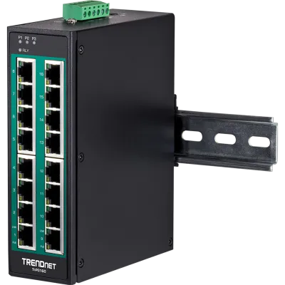 TRENDNET - TI-PG160 - 16-Port Hardened Industrial Gigabit PoE+ DIN-Rail Switch