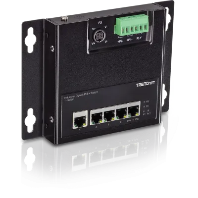 TRENDNET - TI-PG50F - 5-Port Industrial Gigabit PoE+ Wall-Mounted Front Access Switch