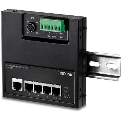 TRENDNET - TI-PG50F - 5-Port Industrial Gigabit PoE+ Wall-Mounted Front Access Switch