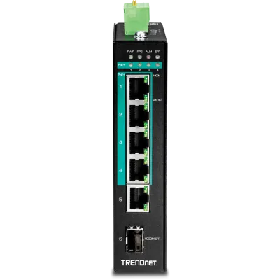 TRENDNET - TI-PG541i - 6-port hardened Industrial Gigabit PoE+ Layer 2 Managed DIN-Rail Switch