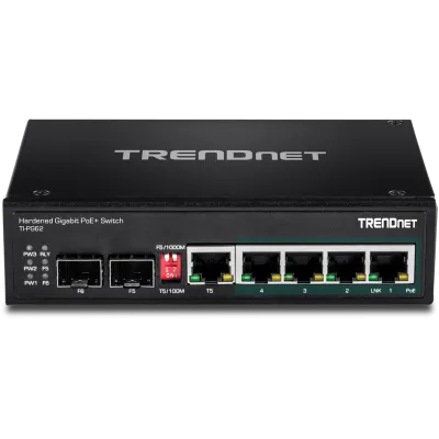 TRENDNET - TI-PG62 - 6-port hardened Industrial Gigabit PoE+ Switch (5 Gigabit / 1 shared SFP / 1 dedicated SFP)
