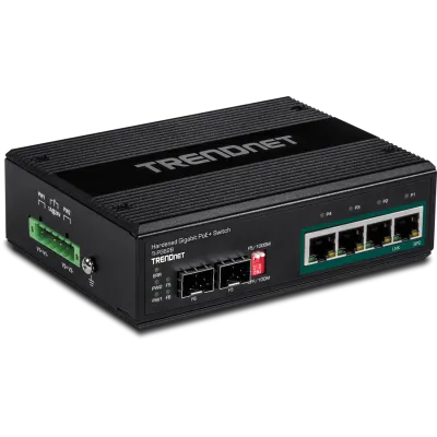 TRENDNET - TI-PG62B - 6-port hardened Industrial Gigabit PoE+ Switch /w 2 SFP (Boost Voltage from 12/24/48/VDC to 55VDC)