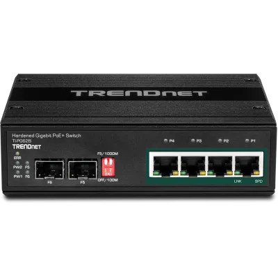 TRENDNET - TI-PG62B - 6-port hardened Industrial Gigabit PoE+ Switch /w 2 SFP (Boost Voltage from 12/24/48/VDC to 55VDC)