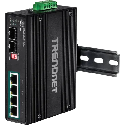 TRENDNET - TI-PG62B - 6-port hardened Industrial Gigabit PoE+ Switch /w 2 SFP (Boost Voltage from 12/24/48/VDC to 55VDC)