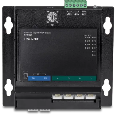 TRENDNET - TI-PG62F - 6-Port Industrial Gigabit PoE+ Wall-Mounted Front Access Switch