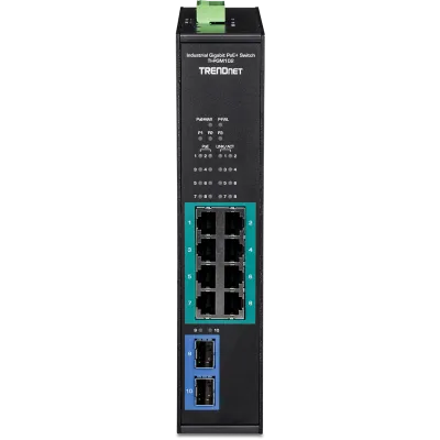 TRENDNET - TI-PGM102 - 10-port Industrial Gigabit PoE+ DIN-Rail Switch -20° – 65°C (-4° – 149°F)