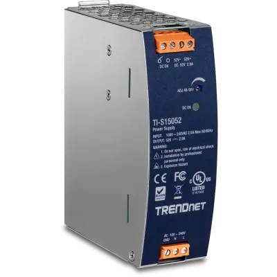 TRENDNET - TI-S15052 - 150W, 52V DC, 2.89A AC to DC DIN-Rail Power Supply with PFC Function