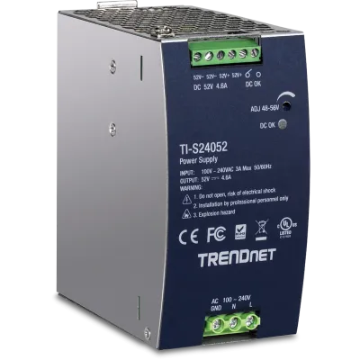 TRENDNET - TI-S24052 - 240W, 52V DC, 4.61A AC to DC DIN-Rail Power Supply with PFC Function