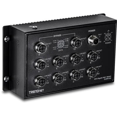 TRENDNET - TI-XPG102 - 10-Port Industrial EN 50155 M12 Gigabit PoE+ Railway Switch