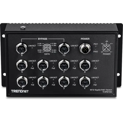 TRENDNET - TI-XPG102 - 10-Port Industrial EN 50155 M12 Gigabit PoE+ Railway Switch