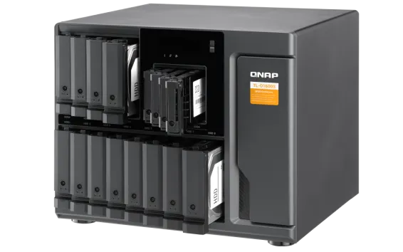QNAP - TL-D1600S-US - 16-bay desktop SATA JBOD expansion unit with a QXP-1600eS PCIe SATA host card and 4 SFF-8088 to SFF-8644 SAS/SATA 6Gb/s external cables