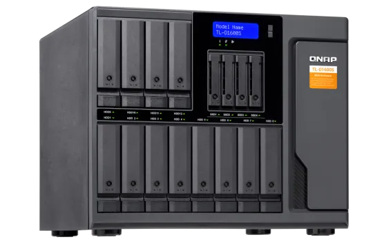 QNAP - TL-D1600S-US - 16-bay desktop SATA JBOD expansion unit with a QXP-1600eS PCIe SATA host card and 4 SFF-8088 to SFF-8644 SAS/SATA 6Gb/s external cables