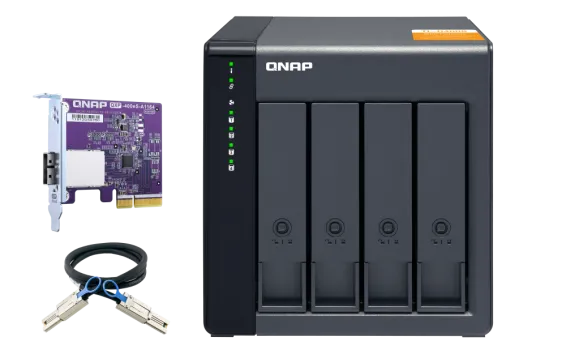 QNAP - TL-D400S-US - 4-bay desktop SATA JBOD expansion unit with a QXP-400eS-A1164 PCIe SATA host card and 1 SFF-8088 to SFF-8088 SAS/SATA 6Gb/s external cables