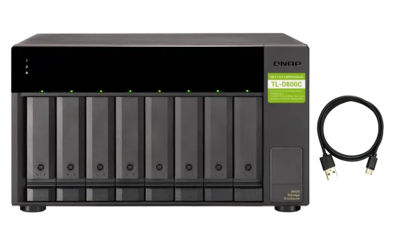 QNAP - TL-D800C-US - 8-bay desktop USB-C 3.1 Gen2 10Gbps JBOD expansion unit  with a 1-meter USB-C to USB-A 3.1 Gen2 cable