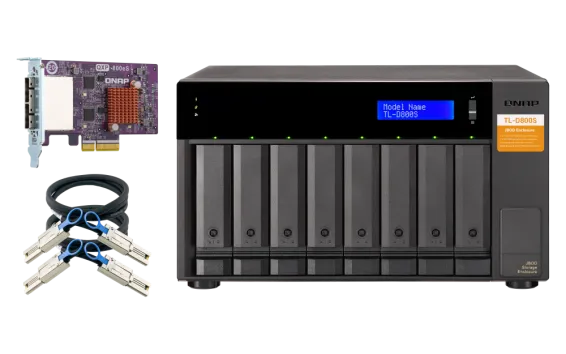 QNAP - TL-D800S-US - 8-bay desktop SATA JBOD expansion unit with a QXP-800eS-A1164 PCIe SATA host card and 2 SFF-8088 to SFF-8088 SAS/SATA 6Gb/s external cables