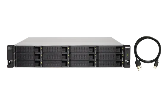 QNAP - TL-R1200C-RP-US - 12-bay 2U rackmount USB-C 3.1 Gen2 10Gbps JBOD expansion unit, redundant PSU, with a 1-meter USB-C to USB-A 3.1 Gen2 cable