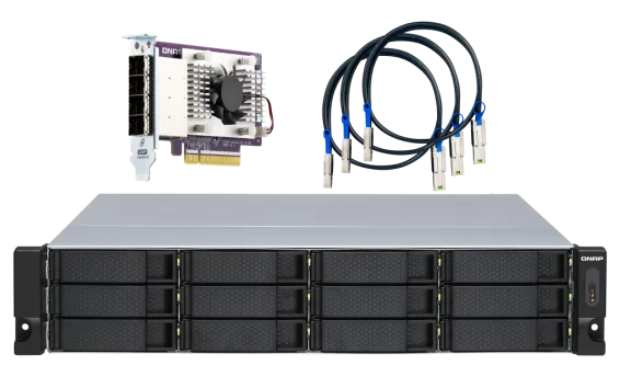 QNAP - TL-R1200S-RP-US - 12-bay 2U rackmount SATA JBOD expansion unit, redundant PSU, with a QXP-1600eS PCIe SATA host card and 3 SFF-8088 to SFF-8644 SAS/SATA 6Gb/s external cables