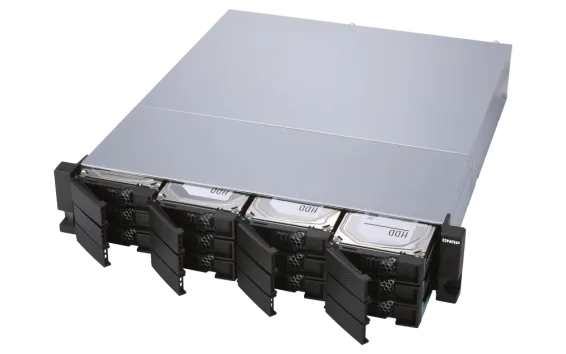 QNAP - TL-R1200S-RP-US - 12-bay 2U rackmount SATA JBOD expansion unit, redundant PSU, with a QXP-1600eS PCIe SATA host card and 3 SFF-8088 to SFF-8644 SAS/SATA 6Gb/s external cables
