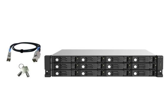 QNAP - TL-R1220Sep-RP-US - 12-bay 2U rackmount SAS 12Gbps JBOD expansion enclosure with SAS expander, 2.5:/3.5" SAS 12Gbps & SAS/SATA 6Gbps drives, 4 x SFF-8644 Mini-SAS HD ports, redundant PSU, without rail kit