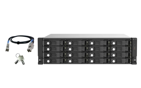QNAP - TL-R1620Sep-RP-US - 16-bay 3U rackmount SAS 12Gbps JBOD expansion enclosure with SAS expander, 2.5"/3.5" SAS 12Gbps & SAS/SATA 6Gbps drives, 4 x SFF-8644 Mini-SAS HD ports, redundant PSU, without rail kit.